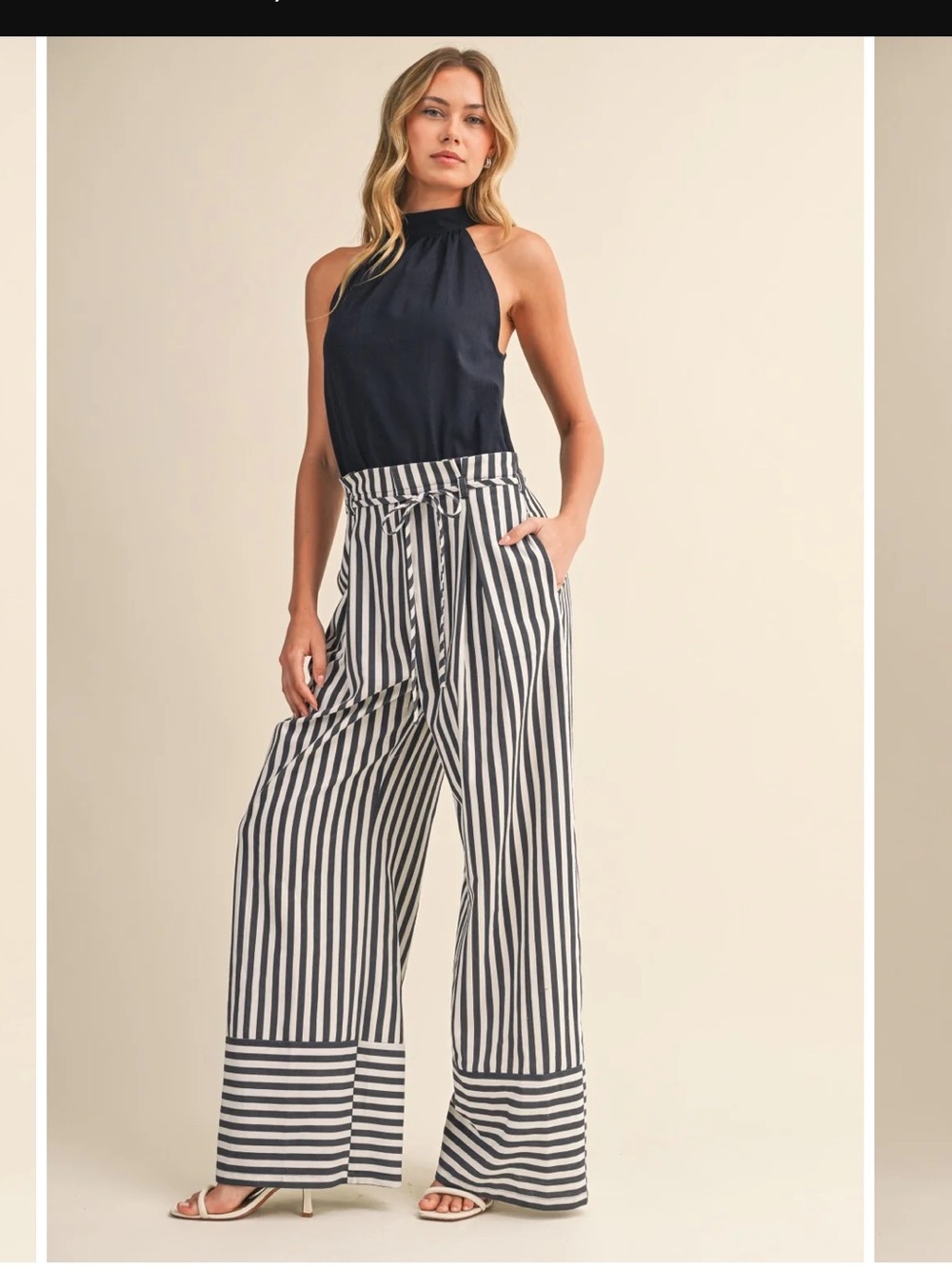 Wide-Leg Striped jumpsuit Navy & White M